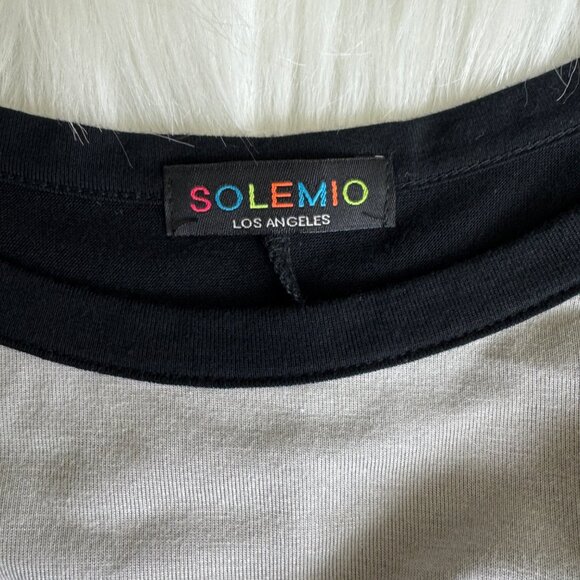 NWOT Women's Solemio Raglan Sleeve Color Block Crop Top Blouse T-Shirt MD - Picture 5 of 9